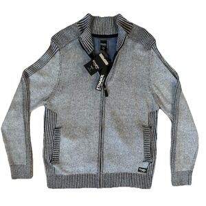 NWT Ethanol‎ Zip Up Ribbed Stretchy Sweater Men's Black & Gray Size XL